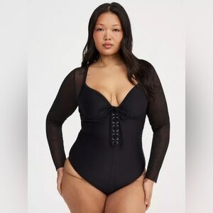 Torrid NWOT Nightfall Wired Mesh Sleeve Corset One-Piece Swimsuit